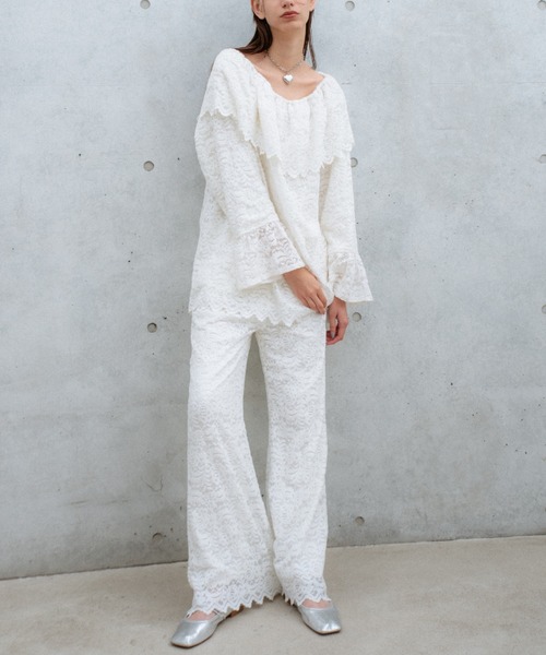HONEY MI HONEY(ハニーミーハニー)の「brush lace scallop flare pants(その他パンツ・レディース・オフホワイト・FREE)」の6枚目の写真