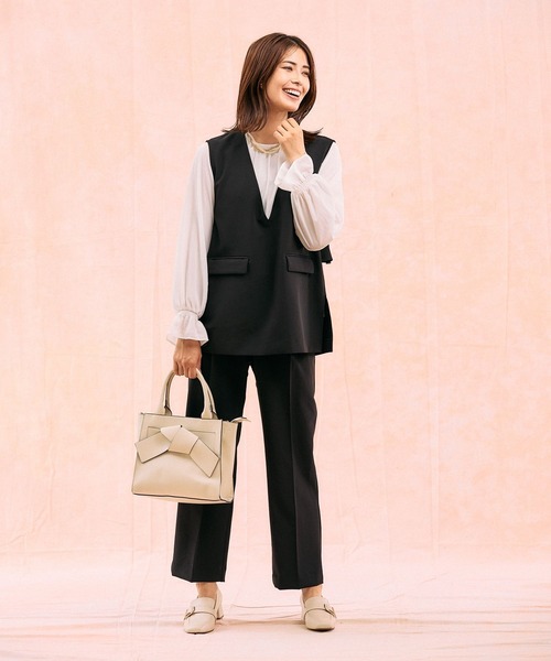 GLOBAL WORK（グローバルワーク）の「ストレッチベスト＊ブラウス＊パンツセット/581026（セットアップ・レディース・ブラック/グレー系その他6/ネイビー・SMALL/MEDIUM/LARGE）」の2枚目の写真