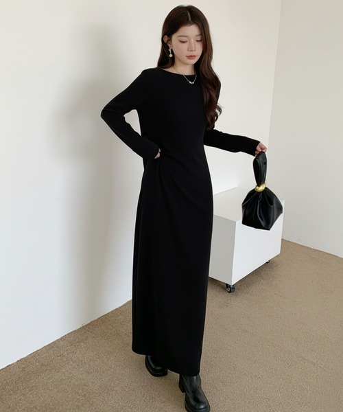 by LEGNA（バイレグナ）の「バックシャン起毛マキシワンピース（ワンピース・レディース・ブラック/ブラウン・M-Short/L-Short/L-Regular/M-Regular/M-Long/L-Long）」の4枚目の写真