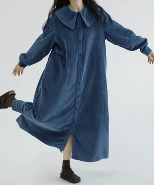 ONEP STAR(ワンピスター)の「コーデュロイロングワンピース(ワンピース・レディース・ブルー・MEDIUM/LARGE/X-LARGE)」の3枚目の写真