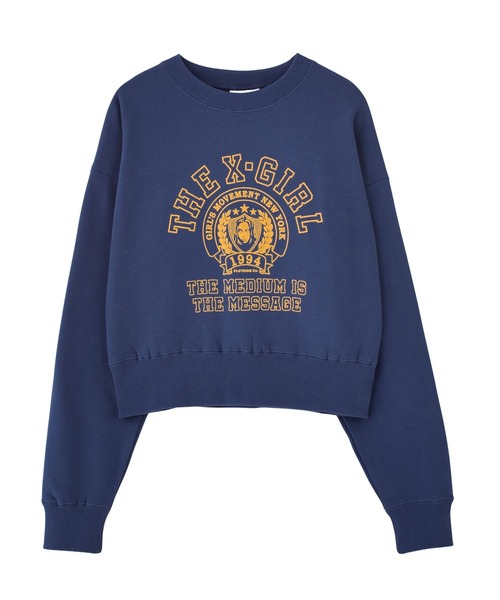 DECORAH COLLEGE ライトブルー スウェット X-girl（エックスガール）の「COLLEGE LOGO COMPACT SWEAT TOP
