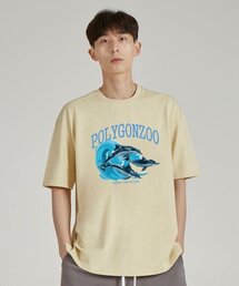ポリゴンドルフィンラウンドネック15番手綿半袖Tシャツ_バター