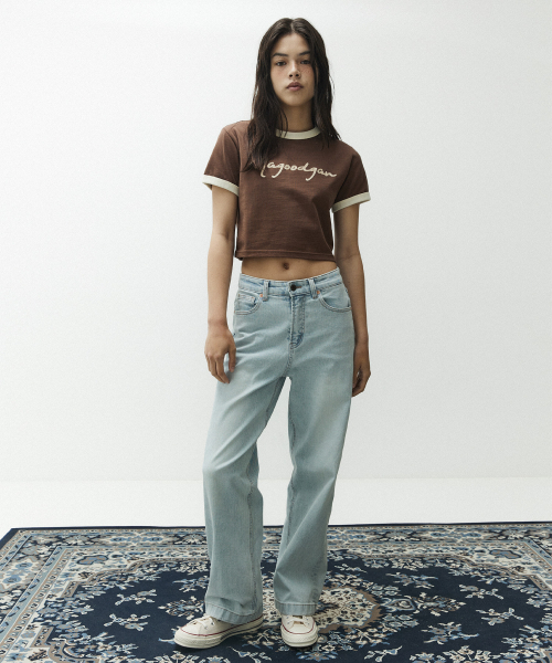 MAGOODGAN(メックウッドガン)の「ルディア 3617 配色チェーン刺繍スリムフィットブラウンクロップ半袖Tシャツ(Tシャツ/カットソー・レディース・その他・SMALL/MEDIUM)」の3枚目の写真