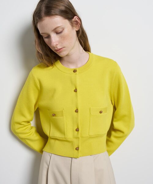 LANVIN en Bleu(ランバンオンブルー)の「ダブルフェイスショートカーディガン(カーディガン/ボレロ・レディース・グリーン/イエロー/ブラック/オフホワイト・38)」の4枚目の写真
