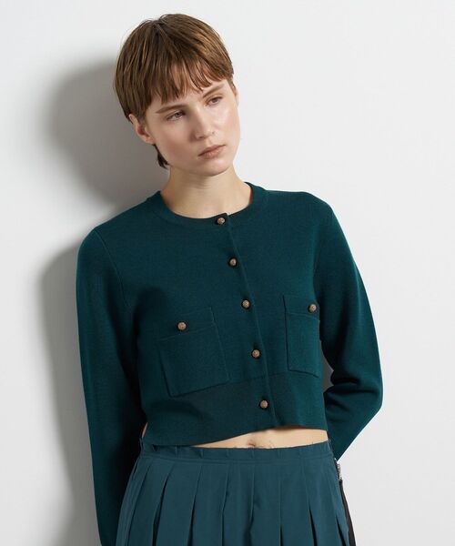 LANVIN en Bleu(ランバンオンブルー)の「ダブルフェイスショートカーディガン(カーディガン/ボレロ・レディース・グリーン/イエロー/ブラック/オフホワイト・38)」の3枚目の写真