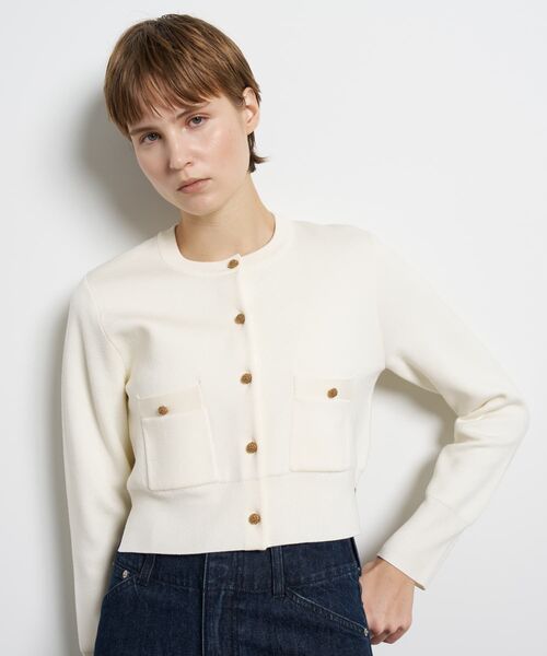 LANVIN en Bleu(ランバンオンブルー)の「ダブルフェイスショートカーディガン(カーディガン/ボレロ・レディース・グリーン/イエロー/ブラック/オフホワイト・38)」の22枚目の写真