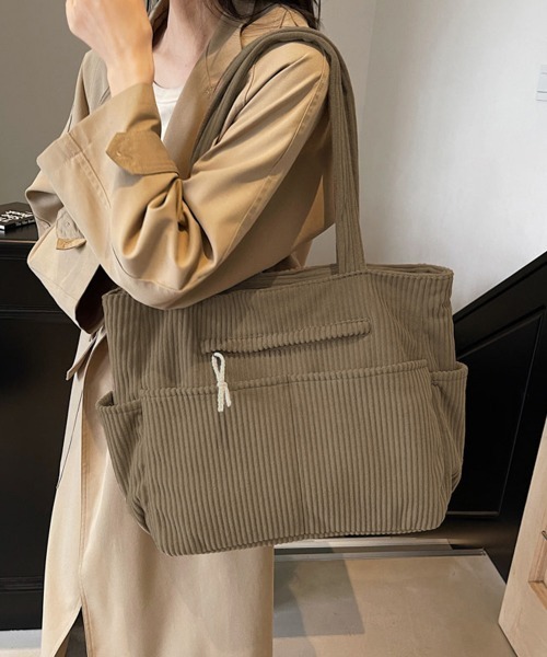 Miniministore（ミニミニストア）の「コーデュロイ トートバッグ 大容量カバン（トートバッグ・レディース・カーキ/アイボリー/ブラック/ブラウン・FREE）」の3枚目の写真
