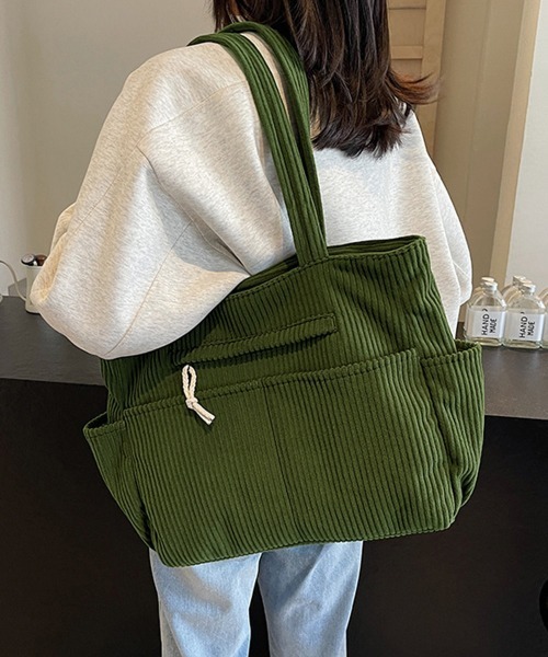 Miniministore（ミニミニストア）の「コーデュロイ トートバッグ 大容量カバン（トートバッグ・レディース・カーキ/アイボリー/ブラック/ブラウン・FREE）」の4枚目の写真