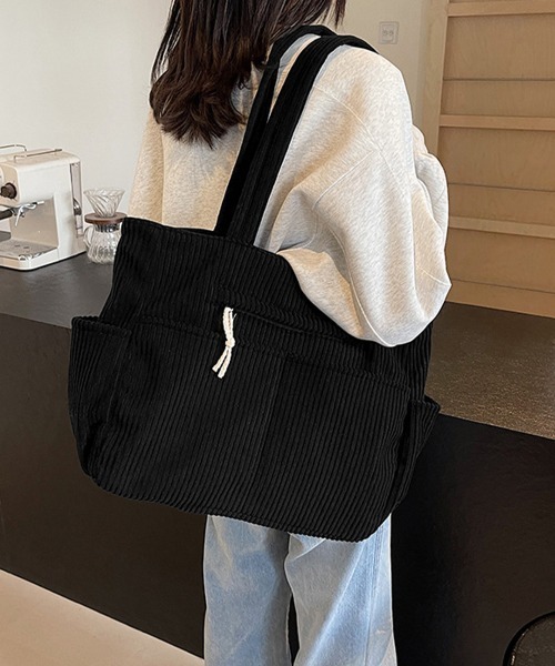 Miniministore（ミニミニストア）の「コーデュロイ トートバッグ 大容量カバン（トートバッグ・レディース・カーキ/アイボリー/ブラック/ブラウン・FREE）」の2枚目の写真