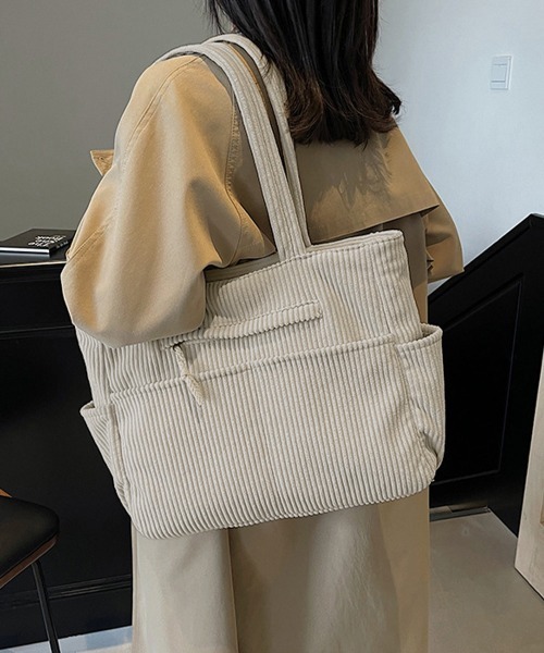 Miniministore（ミニミニストア）の「コーデュロイ トートバッグ 大容量カバン（トートバッグ・レディース・カーキ/アイボリー/ブラック/ブラウン・FREE）」の5枚目の写真