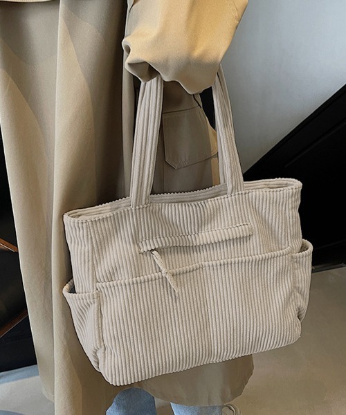Miniministore（ミニミニストア）の「コーデュロイ トートバッグ 大容量カバン（トートバッグ・レディース・カーキ/アイボリー/ブラック/ブラウン・FREE）」の6枚目の写真