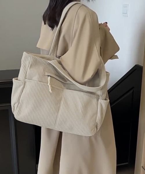 Miniministore（ミニミニストア）の「コーデュロイ トートバッグ 大容量カバン（トートバッグ・レディース・カーキ/アイボリー/ブラック/ブラウン・FREE）」の7枚目の写真
