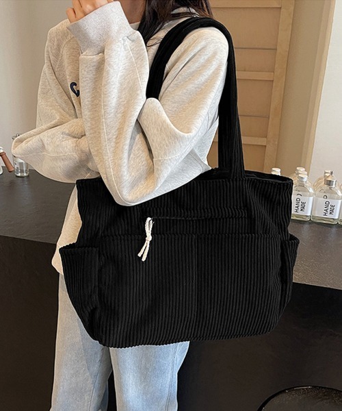 Miniministore（ミニミニストア）の「コーデュロイ トートバッグ 大容量カバン（トートバッグ・レディース・カーキ/アイボリー/ブラック/ブラウン・FREE）」の8枚目の写真