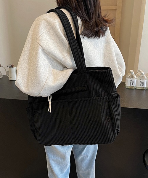 Miniministore（ミニミニストア）の「コーデュロイ トートバッグ 大容量カバン（トートバッグ・レディース・カーキ/アイボリー/ブラック/ブラウン・FREE）」の9枚目の写真