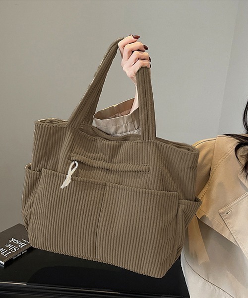 Miniministore（ミニミニストア）の「コーデュロイ トートバッグ 大容量カバン（トートバッグ・レディース・カーキ/アイボリー/ブラック/ブラウン・FREE）」の11枚目の写真