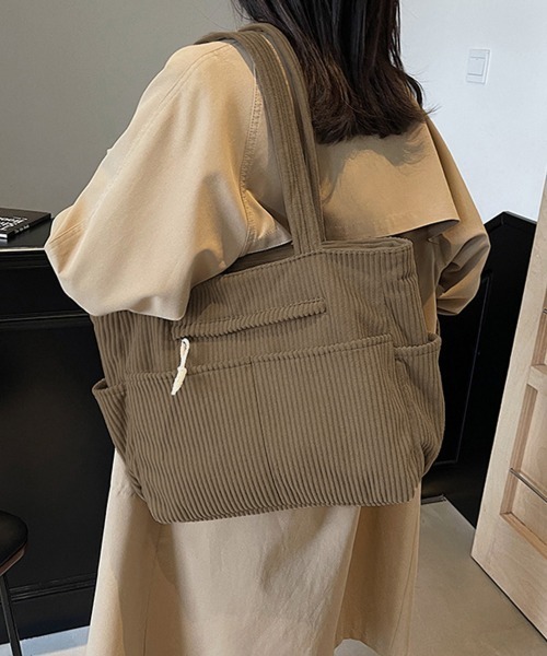 Miniministore（ミニミニストア）の「コーデュロイ トートバッグ 大容量カバン（トートバッグ・レディース・カーキ/アイボリー/ブラック/ブラウン・FREE）」の12枚目の写真