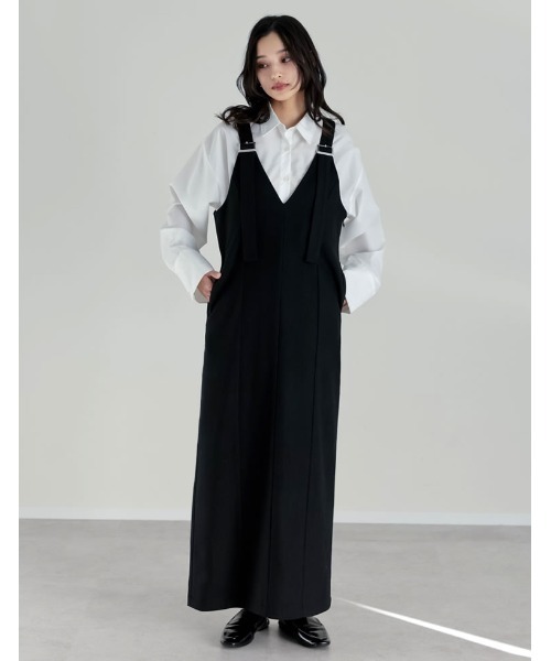 低身長/高身長サイズ有]圧縮ウールライクジャンパースカート