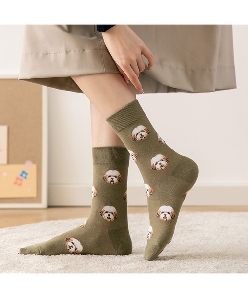 Bling Leads（ブリングリーズ）の「【Blss】【Bling　Leads】総柄ソックス　アニマルソックス（シューズ小物/雑貨・レディース・ホワイト/ブラウン/ピンク/ブルー/グリーン・FREE）」の3枚目の写真