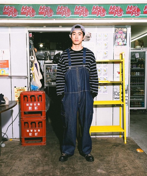 niko and...（ニコアンド）の「[niko and ...JEANS] WIDE DENIM OVERALLS（サロペット/オーバーオール・メンズ・インディゴブルー/ブラウン・LARGE/MEDIUM）」の8枚目の写真