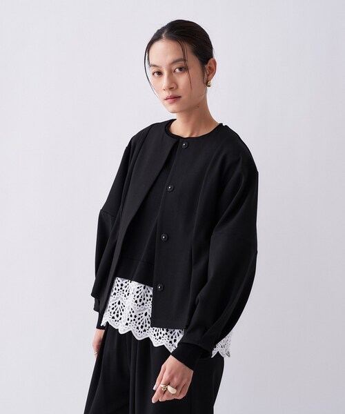 cloenc（クロエンス）の「【セットアップ／オケージョン／手洗い可】フォルムジャケット（ブルゾン・レディース・ブラック/ネイビー/オフホワイト・01/02/03）」の6枚目の写真