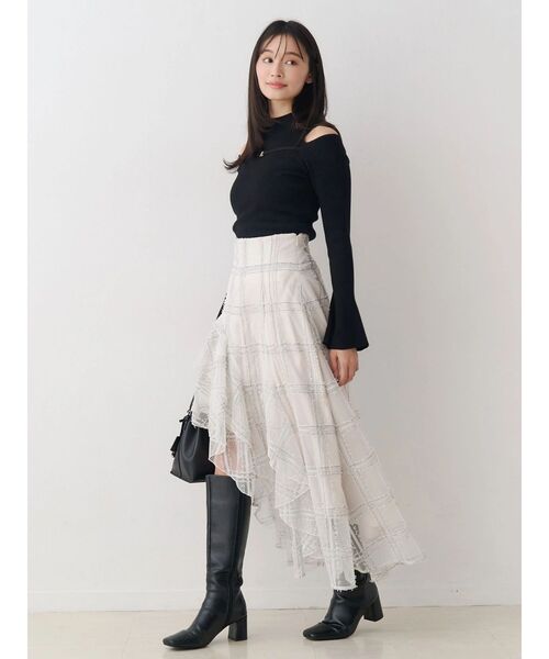 MERCURYDUO（マーキュリーデュオ）の「アシメヘムラッフルフレアスカート（スカート・レディース・ネイビー/オフホワイト・SMALL/MEDIUM）」の20枚目の写真