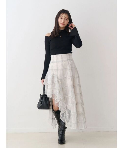 MERCURYDUO（マーキュリーデュオ）の「アシメヘムラッフルフレアスカート（スカート・レディース・ネイビー/オフホワイト・SMALL/MEDIUM）」の21枚目の写真
