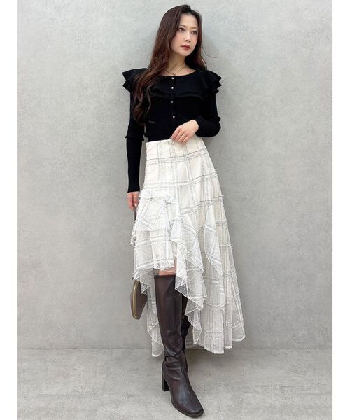 MERCURYDUO（マーキュリーデュオ）の「アシメヘムラッフルフレアスカート（スカート・レディース・ネイビー/オフホワイト・SMALL/MEDIUM）」の22枚目の写真