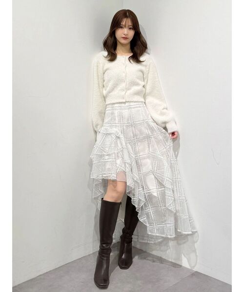 MERCURYDUO（マーキュリーデュオ）の「アシメヘムラッフルフレアスカート（スカート・レディース・ネイビー/オフホワイト・SMALL/MEDIUM）」の6枚目の写真