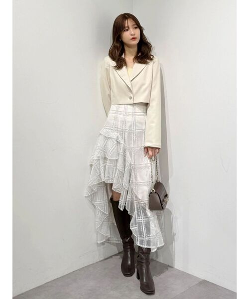 MERCURYDUO（マーキュリーデュオ）の「アシメヘムラッフルフレアスカート（スカート・レディース・ネイビー/オフホワイト・SMALL/MEDIUM）」の8枚目の写真