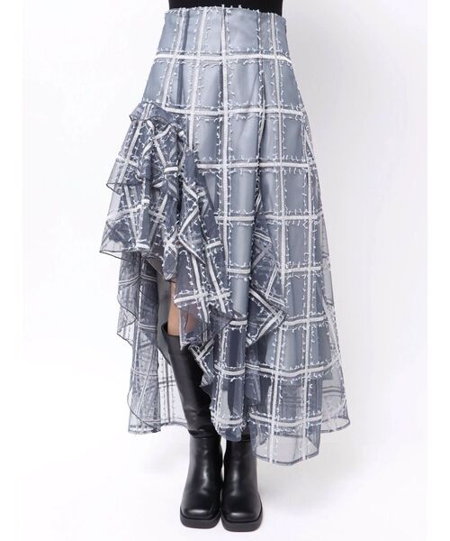 MERCURYDUO（マーキュリーデュオ）の「アシメヘムラッフルフレアスカート（スカート・レディース・ネイビー/オフホワイト・SMALL/MEDIUM）」の12枚目の写真