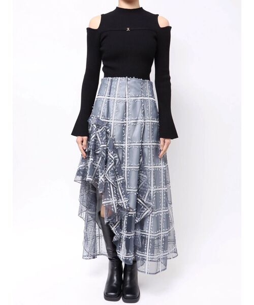 MERCURYDUO（マーキュリーデュオ）の「アシメヘムラッフルフレアスカート（スカート・レディース・ネイビー/オフホワイト・SMALL/MEDIUM）」の18枚目の写真