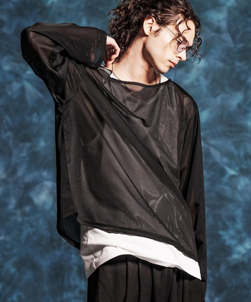 mlt5545-ボートネックルーズシルエットメッシュシアカットソー(JIH 