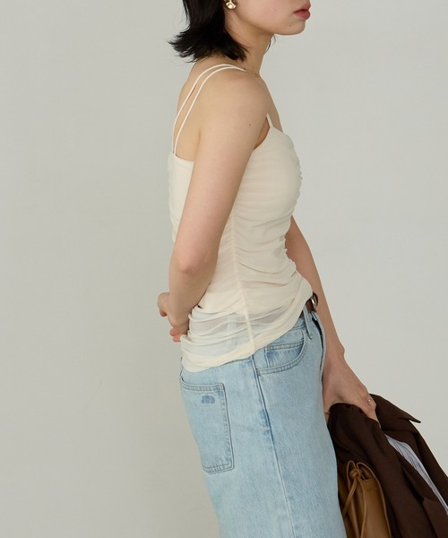 Cherir Mignon(シェリルミニョン)の「【Cherir Mignon】カップ付きシアーシャーリングキャミソール(キャミソール・レディース・アイボリー/ブラック/ピンク・FREE)」の7枚目の写真