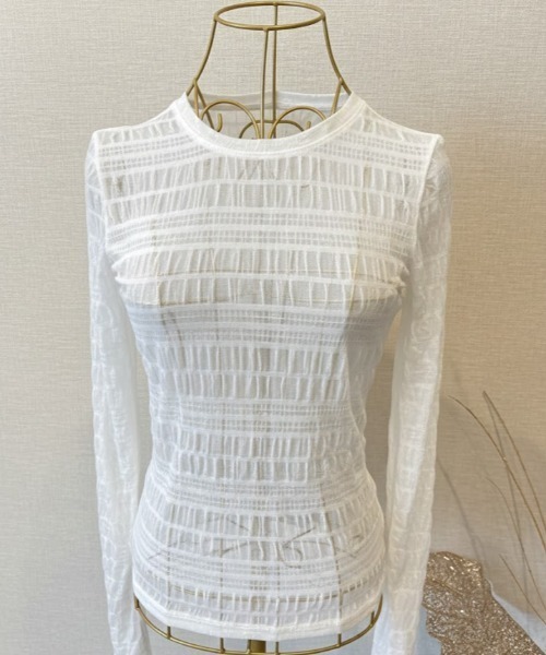 gossip!ロサンゼルス(ゴシップロサンゼルス)の「シャーリングテクスチャー シアートップス(Tシャツ/カットソー・レディース・ホワイト/オフホワイト/ブラック・FREE)」の1枚目の写真