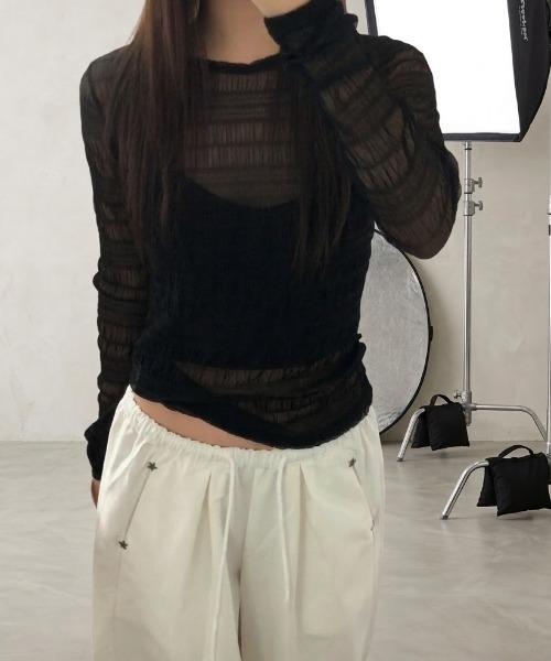 gossip!ロサンゼルス(ゴシップロサンゼルス)の「シャーリングテクスチャー シアートップス(Tシャツ/カットソー・レディース・ホワイト/オフホワイト/ブラック・FREE)」の11枚目の写真