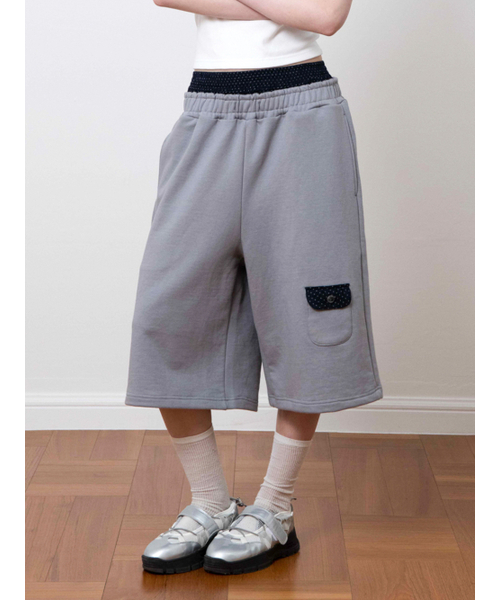 PAJAMA LAYERED SWEAT BERMUDA PANTS, GRAY