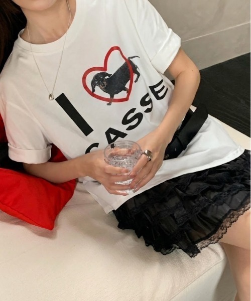 SHEPP(シープ)の「【26年春夏新作】ドッグプリントオーバーサイズTシャツ(Tシャツ/カットソー・レディース・ホワイト・M/L)」の1枚目の写真