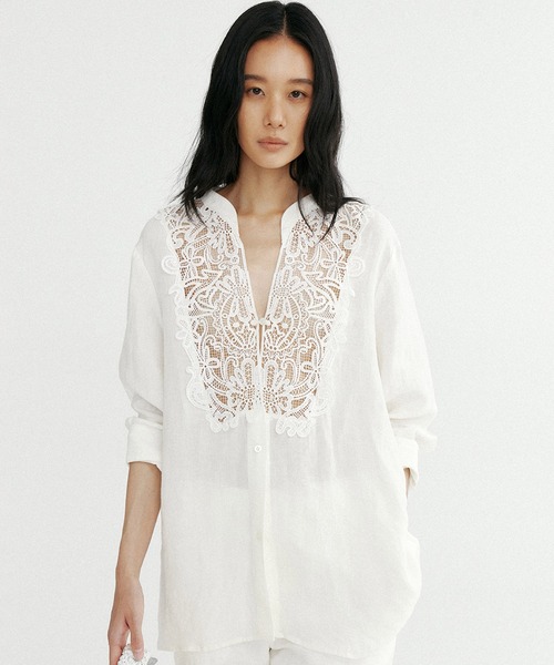 Bie(ビエ)の「リネンレースカラーブラウス(シャツ/ブラウス・レディース・ホワイト・S/M)」の1枚目の写真