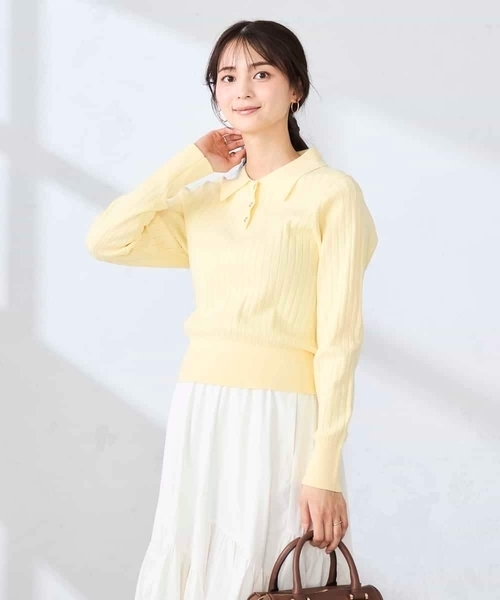 a.v.v（アーヴェヴェ）の「ワイドリブポロニット（ニット/セーター・レディース・ネイビー/クリーム・39）」の13枚目の写真