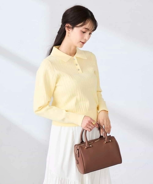 a.v.v（アーヴェヴェ）の「ワイドリブポロニット（ニット/セーター・レディース・ネイビー/クリーム・39）」の14枚目の写真