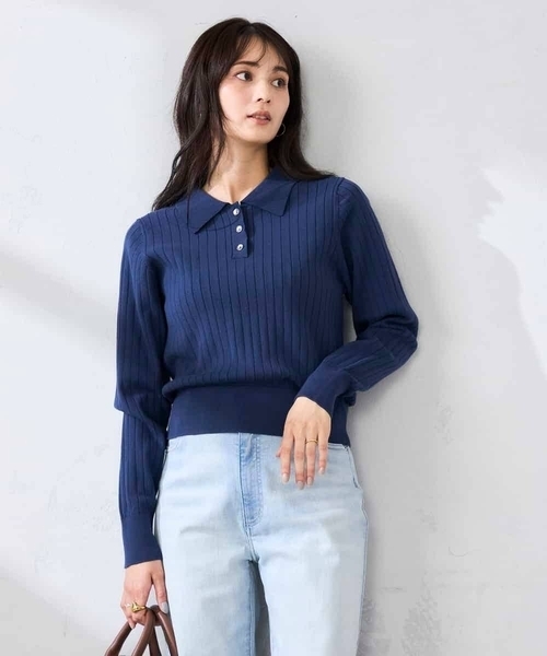 a.v.v（アーヴェヴェ）の「ワイドリブポロニット（ニット/セーター・レディース・ネイビー/クリーム・39）」の21枚目の写真