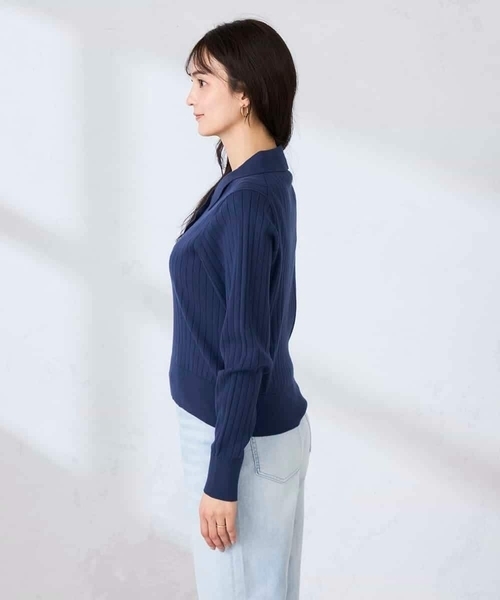 a.v.v（アーヴェヴェ）の「ワイドリブポロニット（ニット/セーター・レディース・ネイビー/クリーム・39）」の7枚目の写真