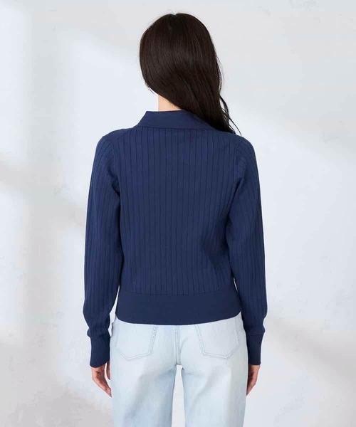 a.v.v（アーヴェヴェ）の「ワイドリブポロニット（ニット/セーター・レディース・ネイビー/クリーム・39）」の8枚目の写真