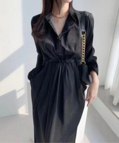 ウエストリボンロングシャツワンピース（ワンピース）｜LUCPY