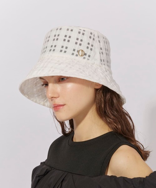 Chapeau d' O(シャポードオー)の「Chapeau d' O Check Sheer Bucket / シャポードオー(ハット・レディース・ネイビー/ホワイト/レッド・M/57.5cm)」の2枚目の写真