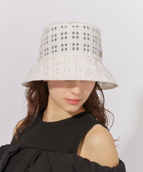 Chapeau d' O(シャポードオー)の「Chapeau d' O Check Sheer Bucket / シャポードオー(ハット・レディース・ネイビー/ホワイト/レッド・M/57.5cm)」の6枚目の写真