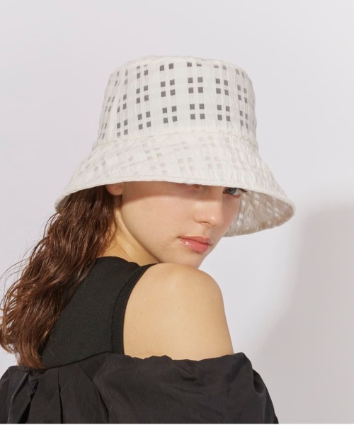 Chapeau d' O(シャポードオー)の「Chapeau d' O Check Sheer Bucket / シャポードオー(ハット・レディース・ネイビー/ホワイト/レッド・M/57.5cm)」の8枚目の写真