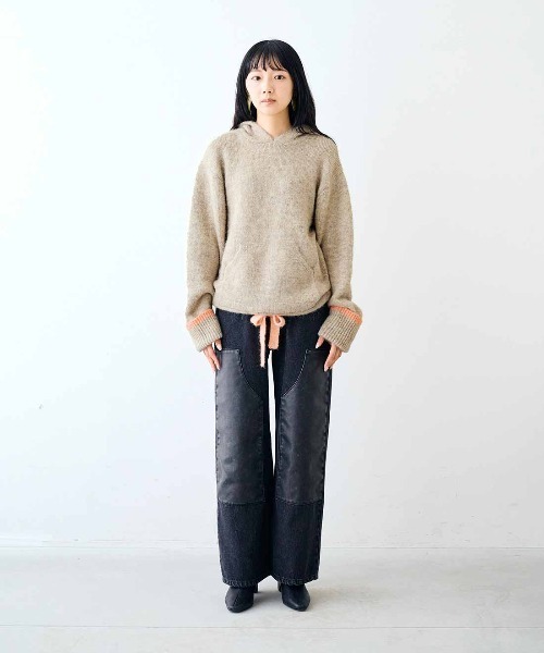MEDE19F(メデジュウキュウ)の「MEDE19F 配色ライン遣いのミックスニットフーディー(ニット/セーター・レディース・ライトベージュ/グレー・M/L/LL)」の6枚目の写真