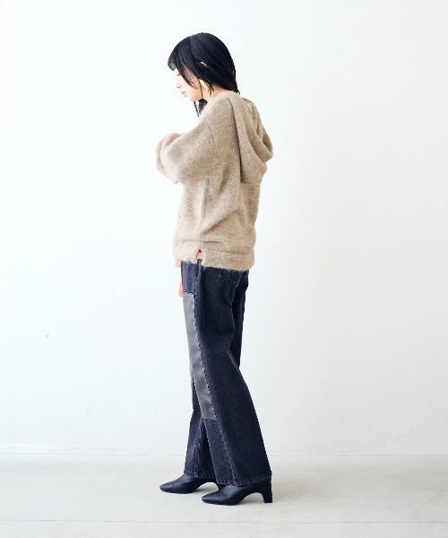 MEDE19F(メデジュウキュウ)の「MEDE19F 配色ライン遣いのミックスニットフーディー(ニット/セーター・レディース・ライトベージュ/グレー・M/L/LL)」の7枚目の写真