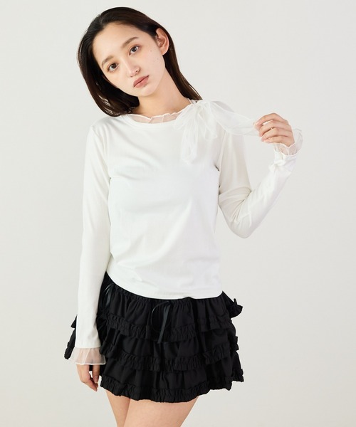Siel(シエル)の「シアリボンタイカットソー(Tシャツ/カットソー・レディース・グレー/ブラック/ホワイト・FREE)」の14枚目の写真